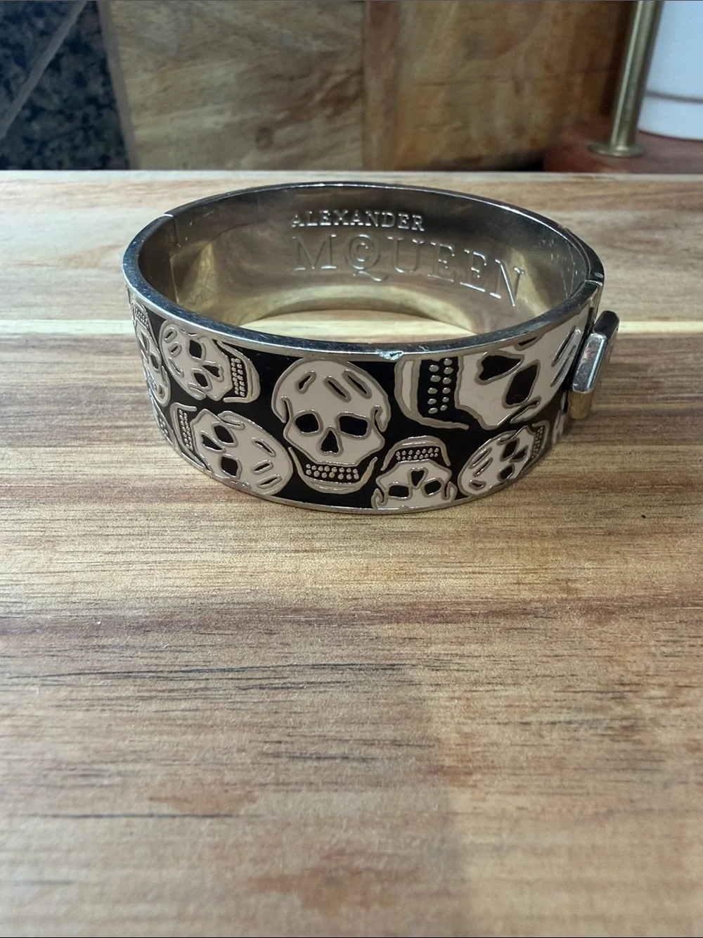 Alexander McQueen Black and Silver Skull Cuff Bracelet